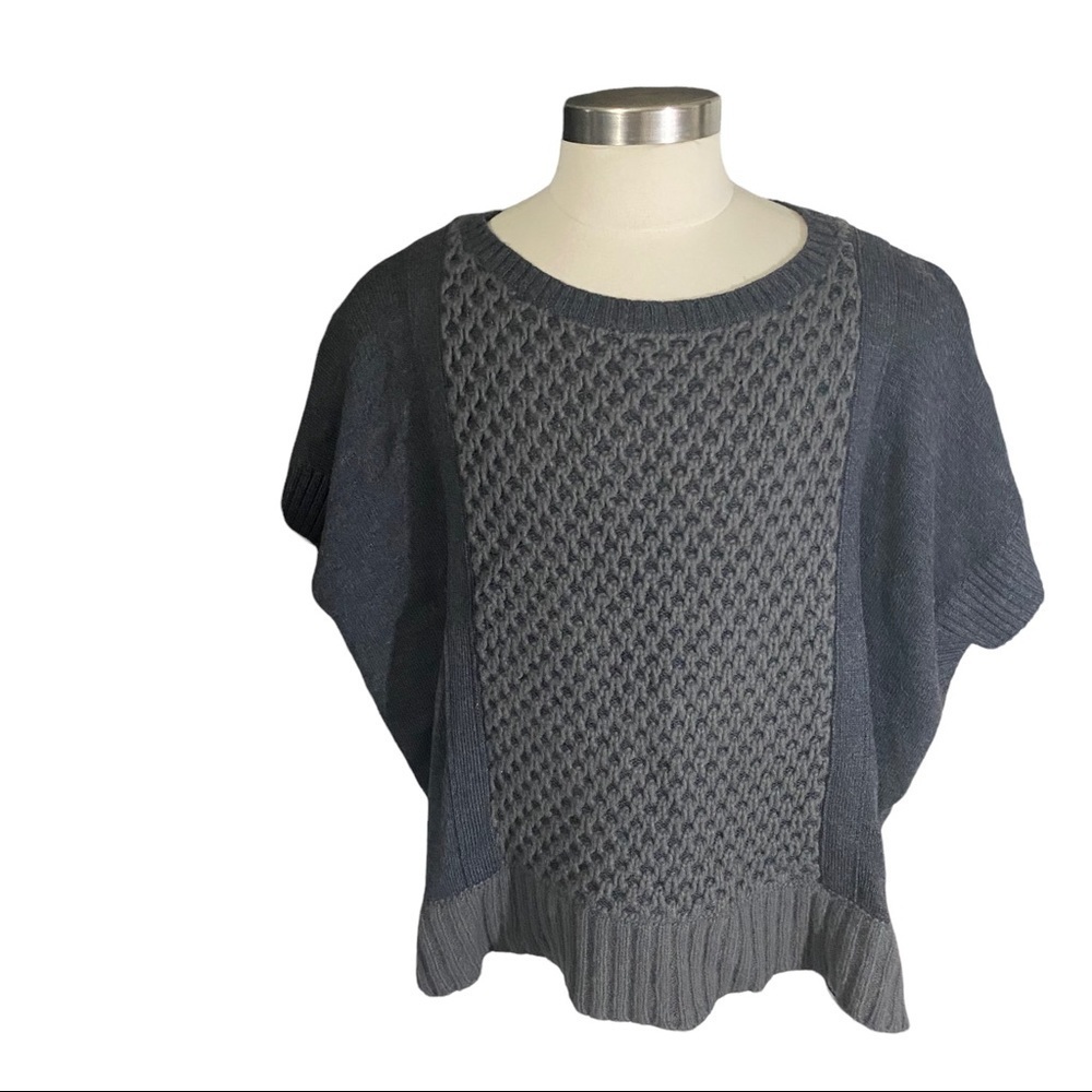 LABEL + thread Women Blue & Grey Crochet Wool Oversized Poncho Sweater Sz Small